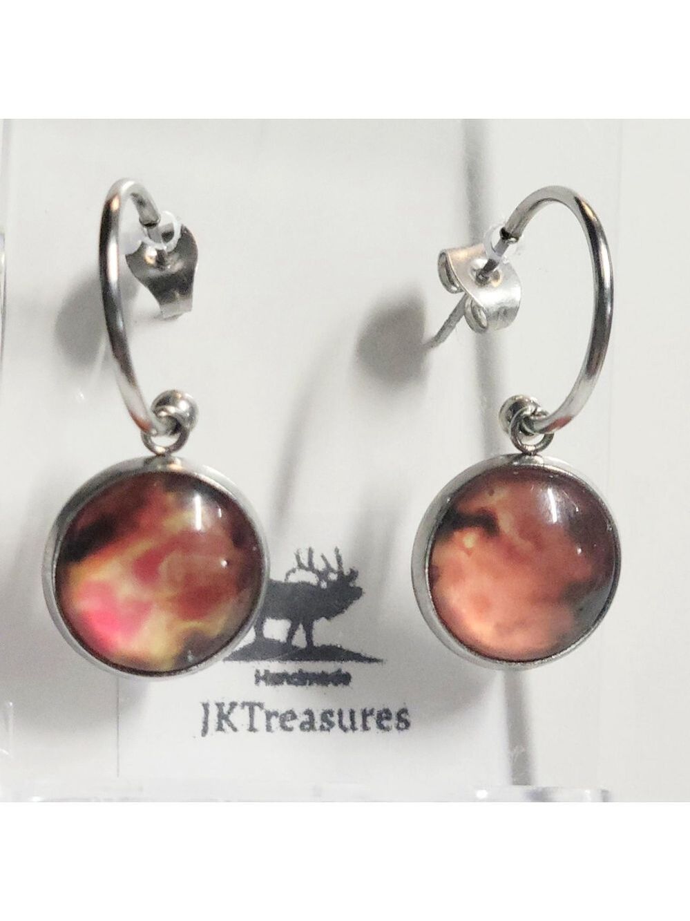 Nebula Galaxy Pink Orange Hoop Earrings
